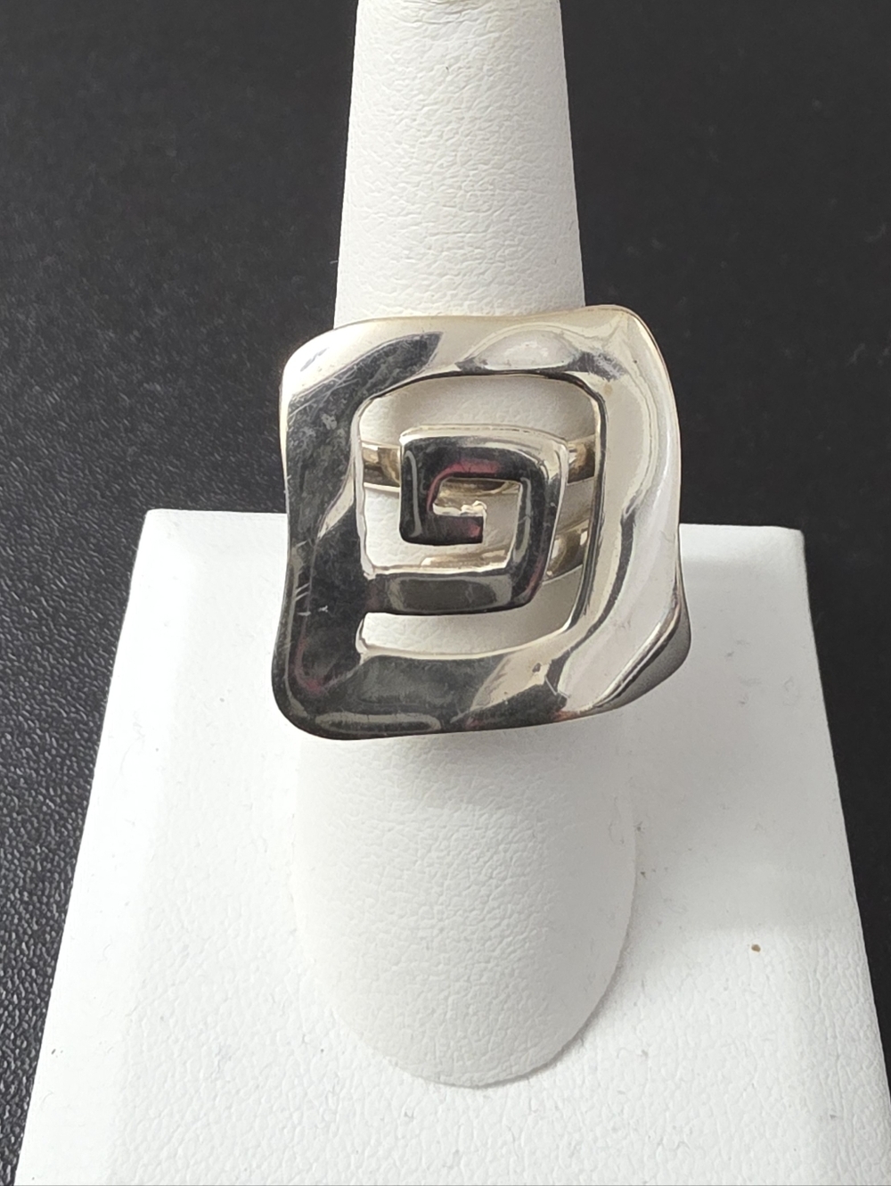 Sterling Silver 925 Modern Spiral Square Silver Ring